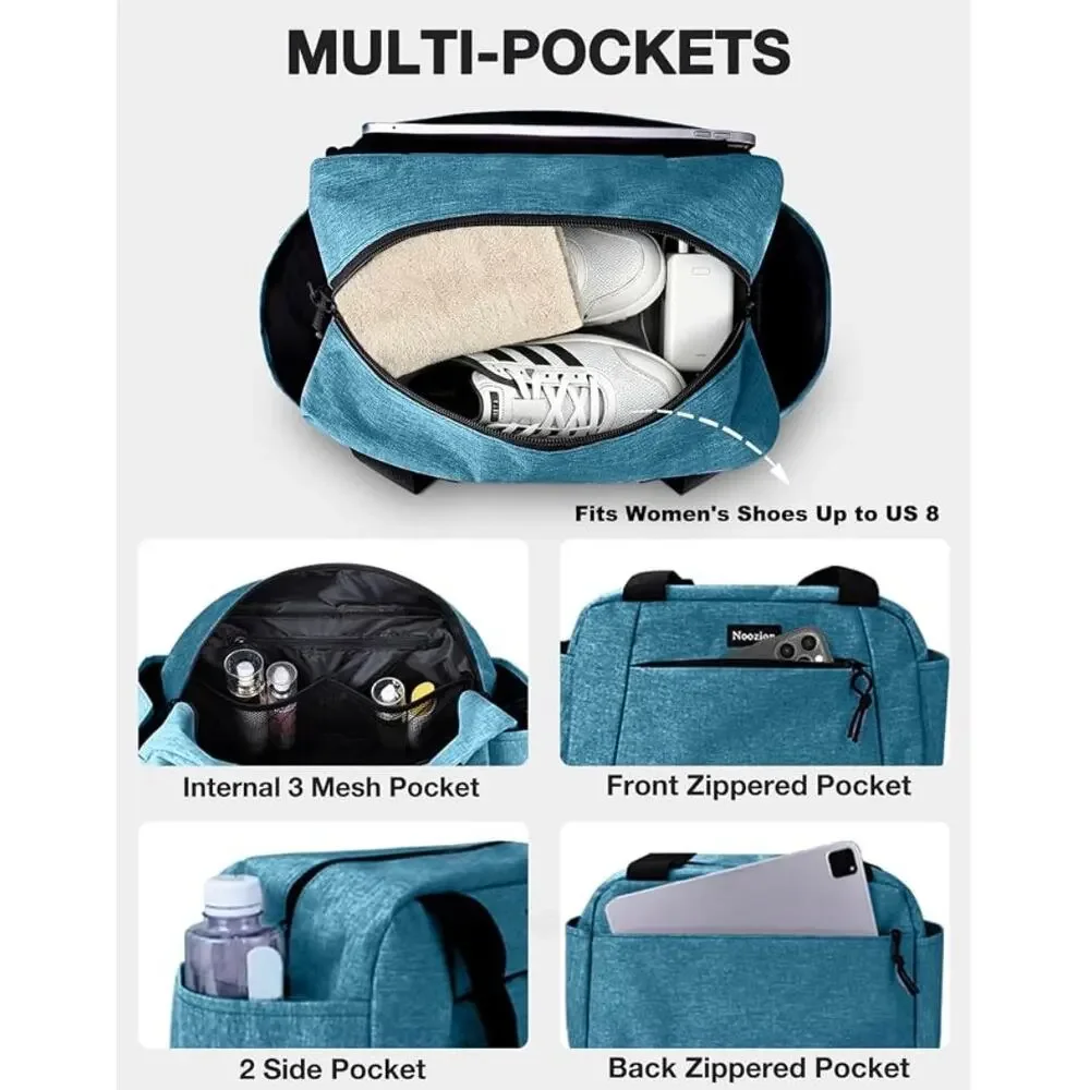 Small Lightweight Gym Bag, Carry On Mini Duffle Bag with Multiple Pockets- Blue